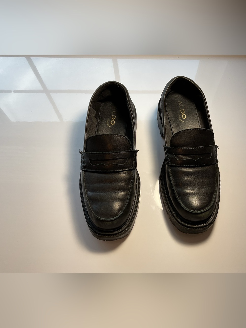 ALDO Black Lug Sole Penny Loafers Women’s Size 7